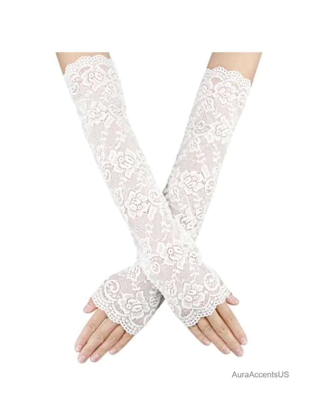 Floral Lace Fingerless Elbow-Length Gloves Tea Party Wedding